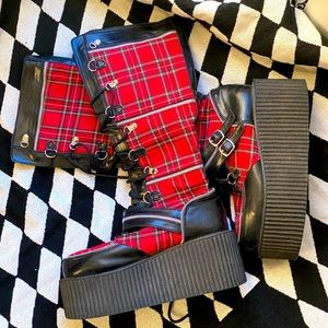 Demonia creeper-812 red plaid boots